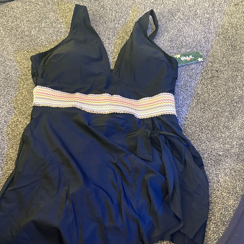 Black Bathing Suit with Multicolor Waistband NWT size XL